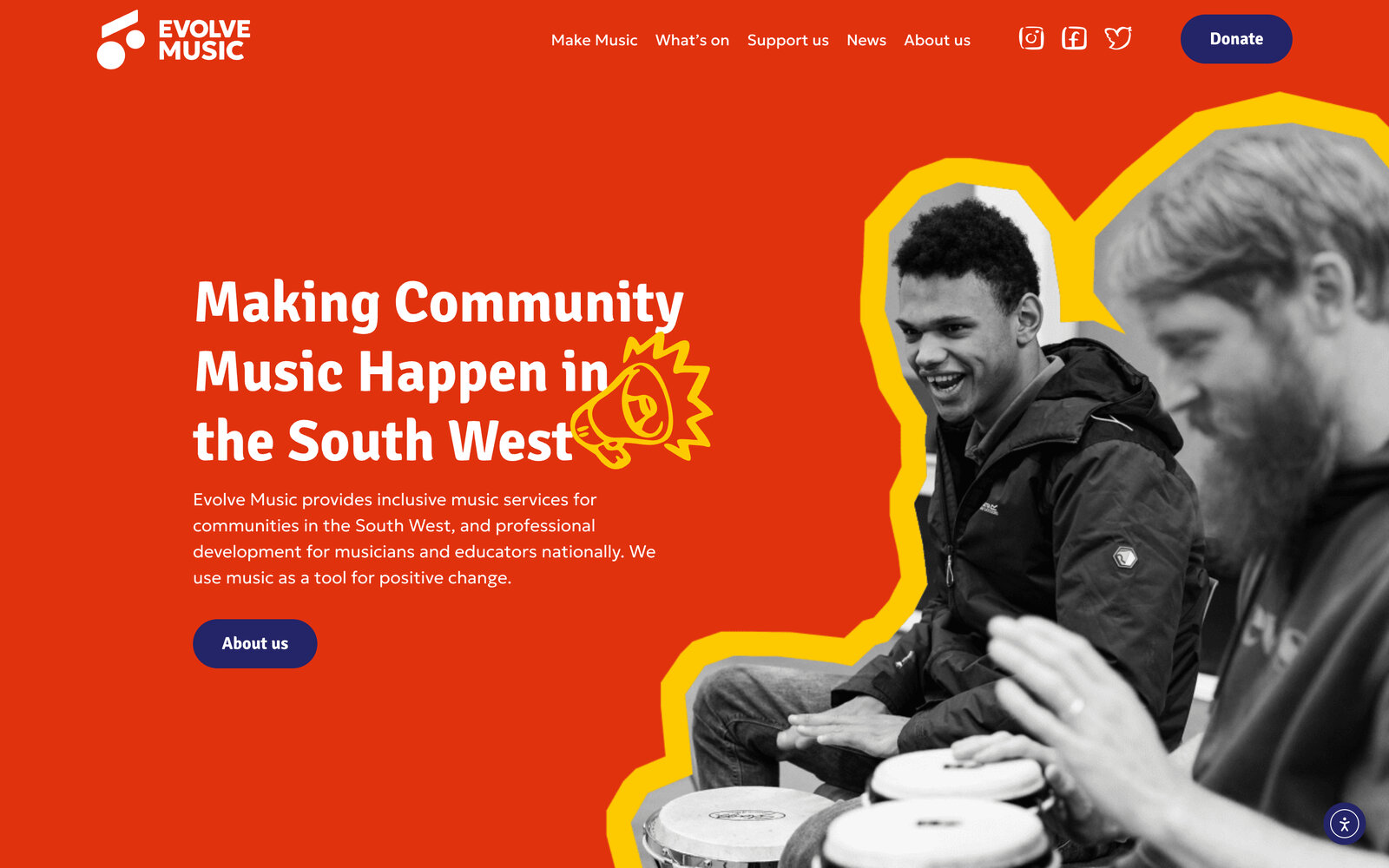 Evolve Music website homepage